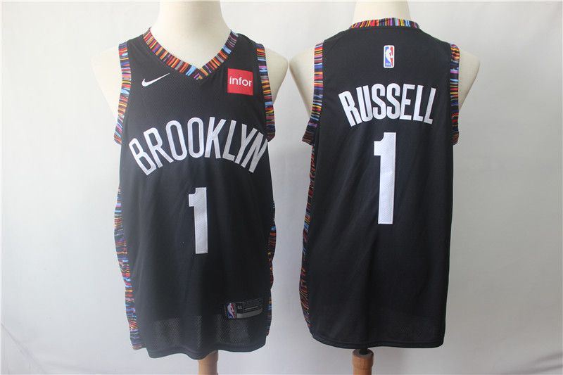 Men Brooklyn Nets #1 Russell Black Black Nike Game NBA Jerseys